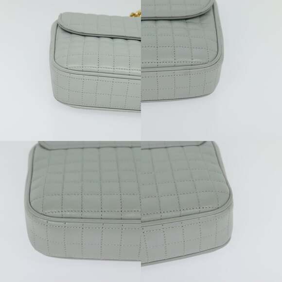 CELINE Quilted Chain Shoulder Bag Lamb Skin Gray Gold - Picture 10 of 13
